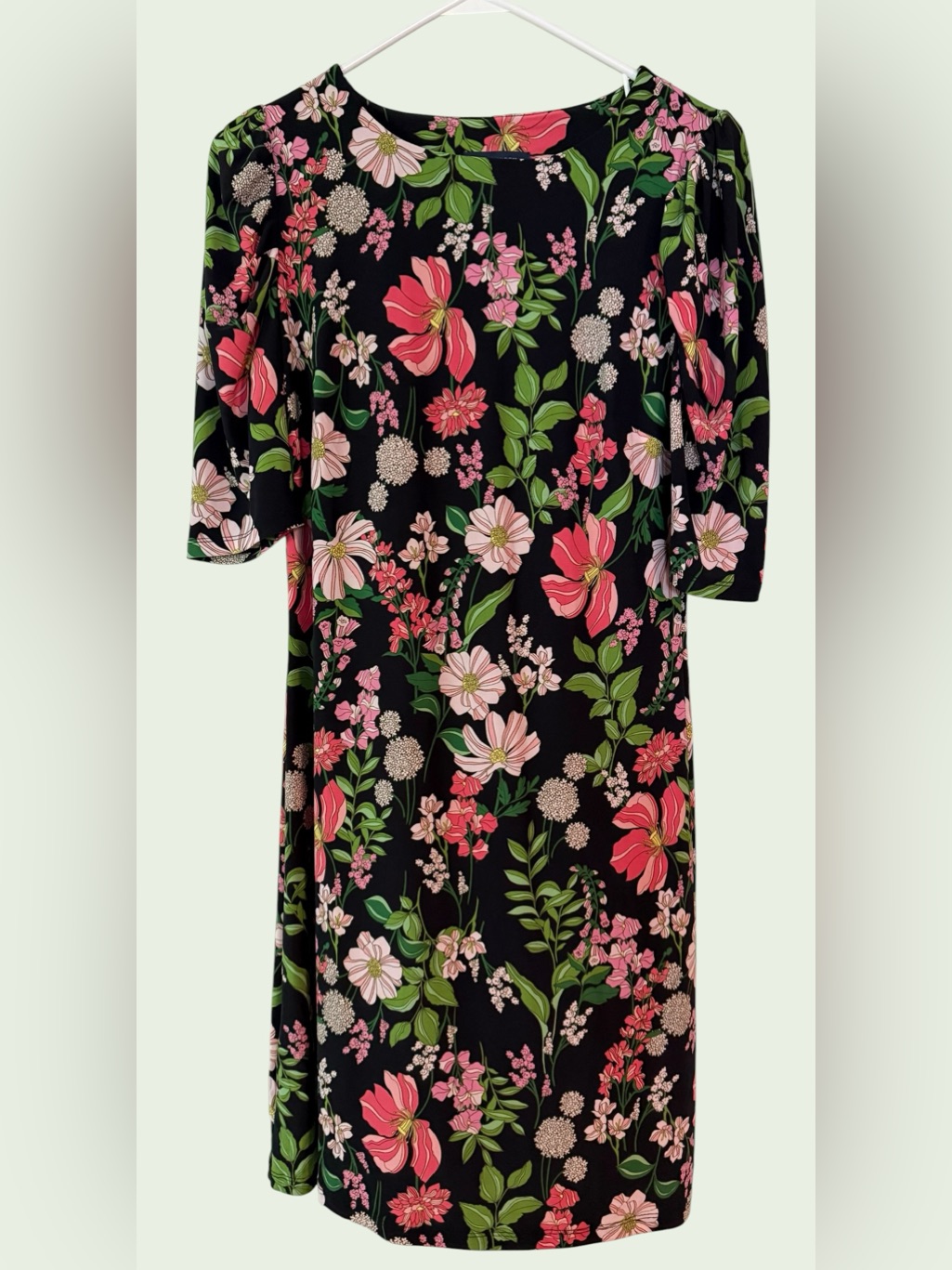 Tommy Hilfiger Floral Midi Dress With Pink & Green Blooms